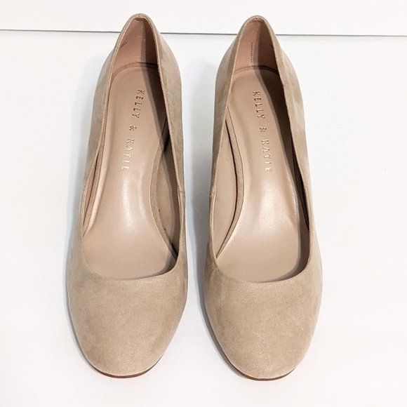 NWT Kelly & Katie Light Taupe Microsuede Pumps, Chunky Heels, Rounded, 7.5 - Picture 7 of 8